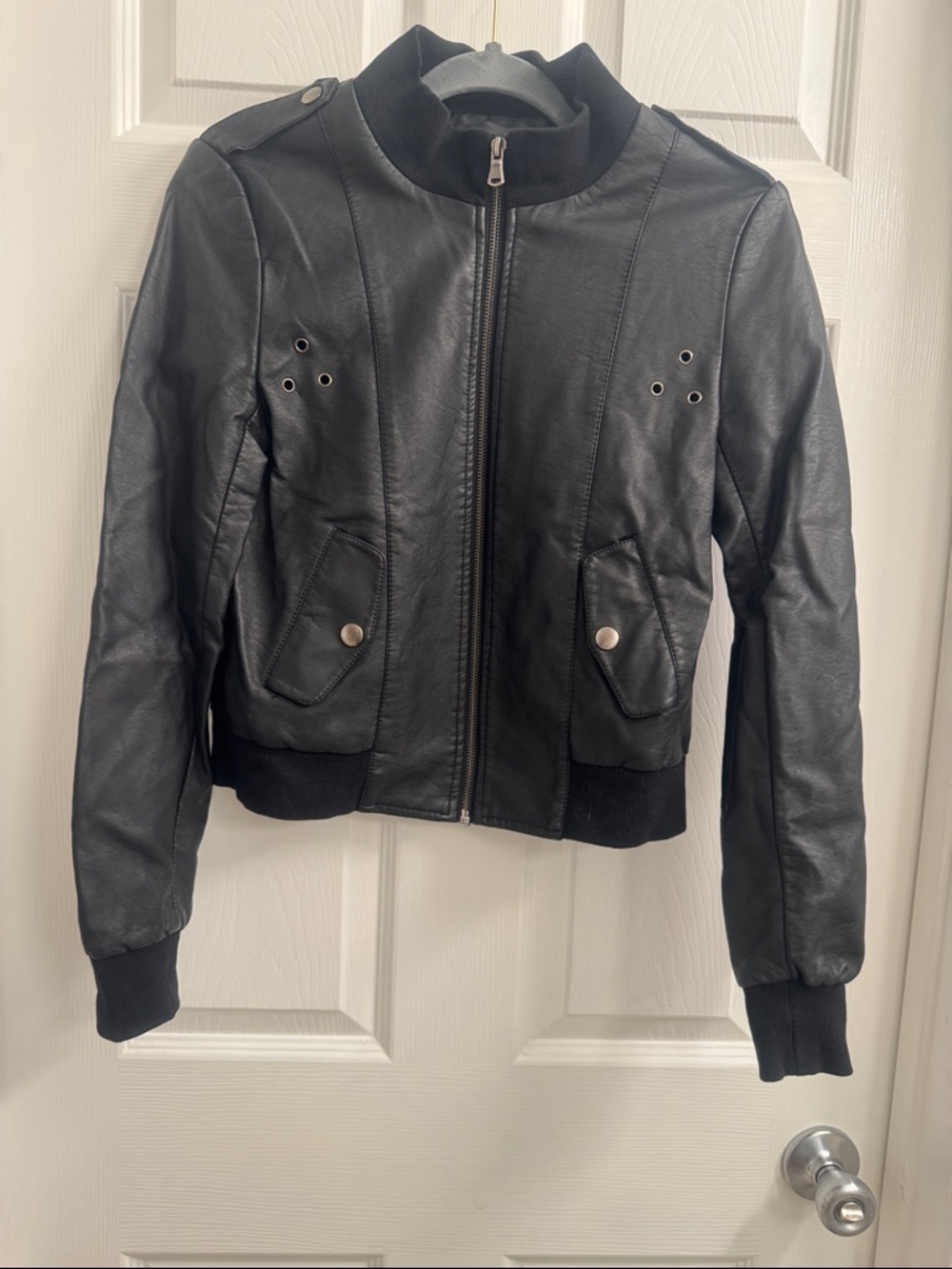 Solemio Black Faux Leather Bomber Jacket